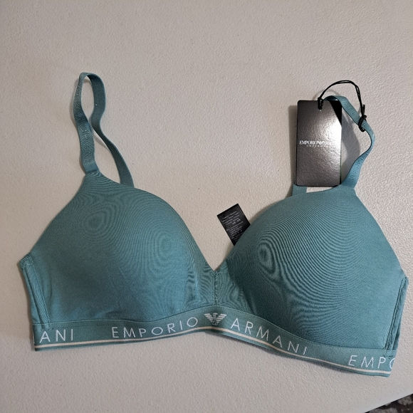 Emporio Armani Women's Iconic Logoband Padded Triangle Teal Bra Large - Picture 1 of 5
